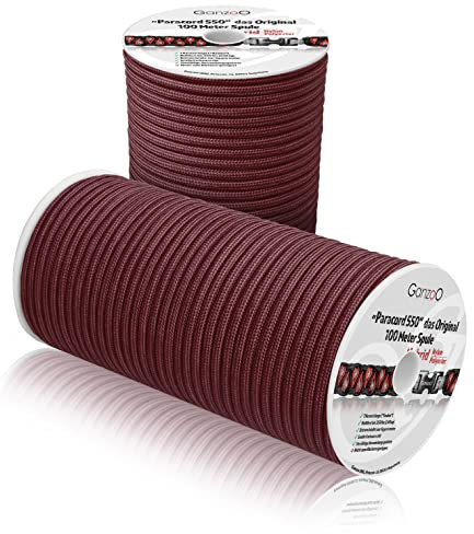 Ganzoo Paracord 550 Seil weinrot, 4mm, Typ 3, Nylon Polyester, Hybrid, Armband, Hunde-Leine, Hunde-Halsband knüpfen, ca. 250kg Bruchlast, Outdoor Rope, Camping Schnur, Allzweckseil, 100 Meter