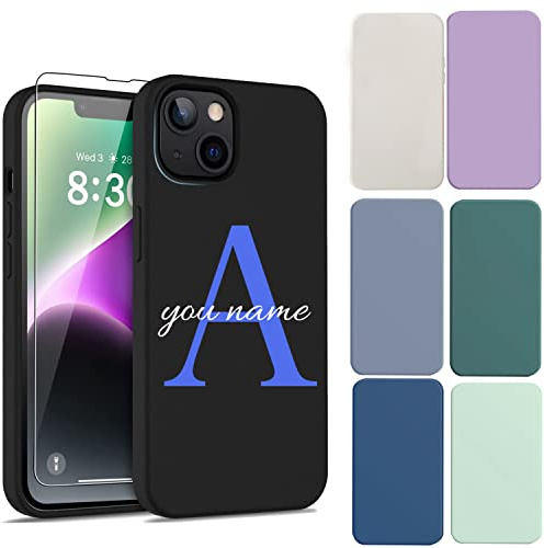 TIANDIMY Personalisierte Individuelle Ihr Name Handyhülle für iPhone 14, individuelle Soft Hülle eigener Text für iPhone 14, Benutzerdef inierte Farbe Name Buchstabe Initialen Case