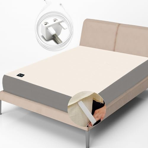 RIQINXIN Erdungsbettlaken leitfähige Erdungsmatte mit Erdungsanschlusskabel (193 x 203 cm) Erdungsmatte für Besseren Schlaf Beige