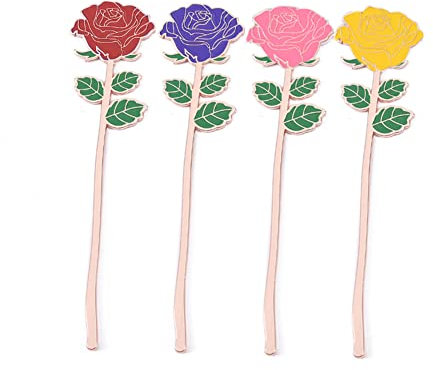 ARFUKA 4 Stück Lesezeichen Metall Rose Lesezeichen Bookmark Buchenzeichen für Frauen, Kinder, Teenager, Mädchen, Leser und Buchliebhaber
