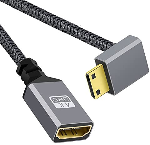 cablecc 4K Type-C 90 Degree Down Angled Mini HDMI 1.4 Male to HDMI Female Extension Cable for DV MP4 Camera DC Laptop