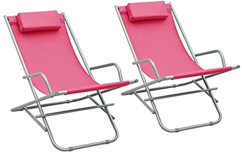 WIFESE Lettino Prendisole Sedie a Sdraio Reclinabili 2 Pz in Acciaio Rosa 69x61x94 cm Lettino Pieghevole da Giardino Facilmente Riposti Sedie a Dondolo Balcone con Poggiatesta Imbottito