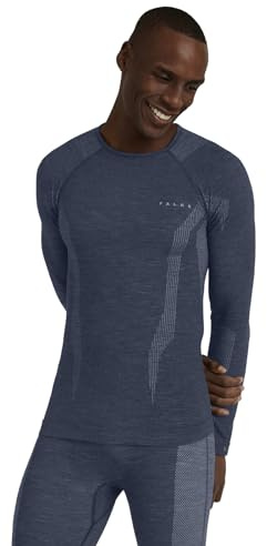 FALKE Herren Wool-Tech Round Neck Funktionsshirt Langarm atmungsaktiv klimaregulierend geruchshemmend nachhaltige Wolle Funktionsmaterial kalte bis sehr kalte Temperatur Funktionsunterwäsche 1 Stück