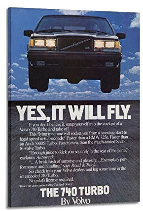 Vintage-Sportauto-Poster für Volvo 740 Turbo Supercar Poster, dekoratives Gemälde, Leinwand, Wand und Kunstbild, modernes Familien-Schlafzimmer, Dekoration, 60 x 90 cm
