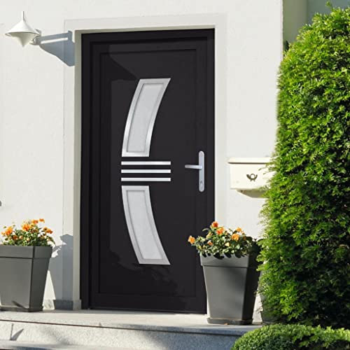 Festnight Haustür Eingangstüren Nebeneingangstür Anthrazit 108x208 cm PVC Tür Mit Zarge Komplett,Eingangstür, Wohnungstür,Verstellbare Scharniere (Rechts + Türgriff)