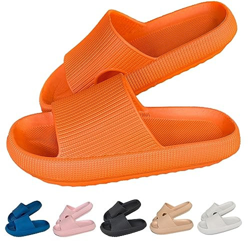 UoYeet Cloud Slides für Damen und Herren, kuschelige Hausschuhe mit dicker Laufsohle, rutschfest und wasserdicht, perfekt für Badezimmer, Pool und im Freien, Orange 36/37