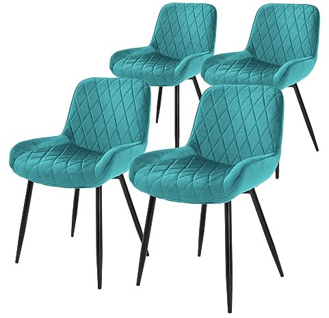 ML-Design 4er Set Esszimmerstühle, Petrol, Sitzfläche aus Samt, Metallbeine, Esszimmerstuhl mit Rücken- und Armlehnen, Küchenstühle Küchenstuhl Wohnzimmerstühle Wohnzimmerstuhl Polsterstuhl Stühle