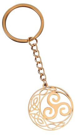 Schlüsselanhänger, Taschenschmuck, Symbol Triskelion, ziseliert, aus vergoldetem Stahl., goldfarben, 9 x 3 cm