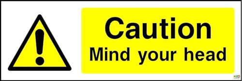 KPCM Display ltd 200mmx66mm Mind Your Head Sign (Pack of 5), Digitally Printed, Self Adhesive Sticker Label, Extra Durability
