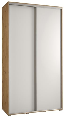 MEBLE KRYSPOL Davos 1 130 Schlafzimmerschrank mit Zwei Schiebetüren - Moderner Kleiderschrank mit Kleiderstange und Regalen - 235,2x130x45 cm - Artisan Weiß Silber