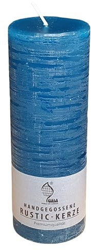 Oberle Gala Marken Rustik Kerze - Teal - 1 Stück - 19x6,8 cm - Dekorative Kerze - Lange Brenndauer - Unparfümiert - Natürliches Pflanzenwachs - Ohne Palmöl - Advent - Weihnachten
