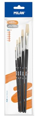 MILAN® Beutel mit 5 flachen Pinseln Serie 501 Nr. 0, 4, 6, 8 und 12