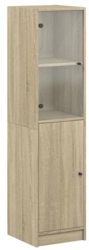 vidaXL Highboard, Beistellschrank mit Glastüren, Sideboard mit viel Stauraum, Schrank Kommode Hochschrank Wohnzimmer Schlafzimmer, Sonoma-Eiche