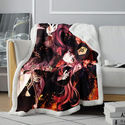 CHTLIFQ Genshin Impact Hu Tao Bedruckte Decke, Überwurf, Decke, Bettwäsche, weicher Samt, leicht, für alle Jahreszeiten, für Kinder, Kinder, Erwachsene, Sherpa