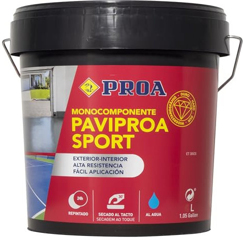 Pintura monocomponente para suelos y garajes al agua. Verde Frontón. 4 L. Exterior-interior. PAVIPROA SPORT.