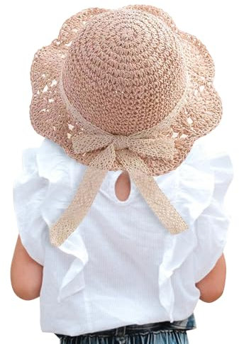 Winmany Baby Girl Straw Hat Toddler Summer Sun Cap with Bow Foldable Beach Sun Protection Hats for 2-6 Years Pink