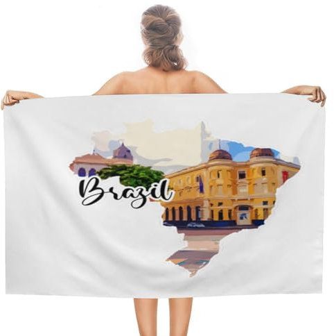 CustonCares Brasilien Strandtücher, 78,9 x 130,9 cm, sanddicht, sandfrei, leicht, Skyline, Bild, Stadt, Malerei, Reisehandtuch, Strand, Schwimmen, Picknick-Handtücher