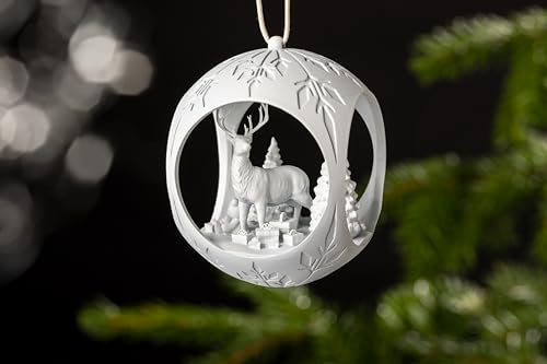 Christbaumkugel Hirsch stehend MATT (Weiß)