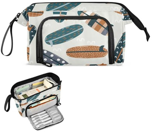 FRODOTGV Surfbretter Sommer-Federmäppchen, großes Fassungsvermögen, weiches Federmäppchen mit Reißverschluss, Federmäppchen, Kosmetik, Make-up für Teenager, Jungen, High School Supplies