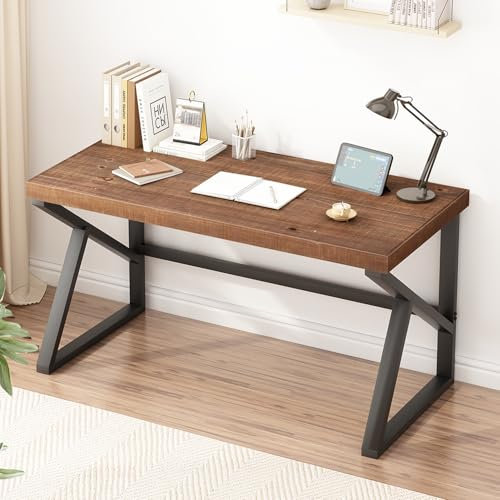 IBF Schreibtisch Holz Computertisch Massivholz Rustikal Echtholz Schreibtische Für Homeoffice Schreiben Studie Vintage Industriell Holzern PC Gaming Workstation Computertisch Braun 120 cm