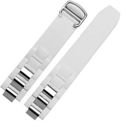 MENGKE Bracelet de montre en caoutchouc de Silicone de remplacement noir, 20mm x 10mm, Compatible avec 21 Chronoscaph W10198U2 W10125U2 W10197U2 W10184U2(White-Silvery Buckle)