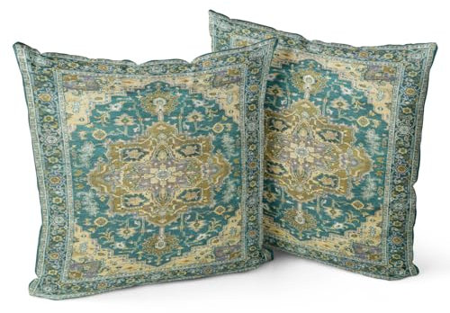 Snylcce Boho Kissenbezüge 2er Set Dunkelgrünes Antike & Vintage Design Doppelseitiges Muster 40x40 cm Weiche Kissenhüllen für Garten Couch Sofa Bett Dekorative Kissenhüllen