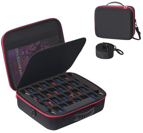 Estuche de transporte en miniatura con 64 ranuras con bandejas de espuma de doble capa que absorben los impactos para Warhammer 40k, DND y más, funda con correa de hombro ajustable y bolsillo con