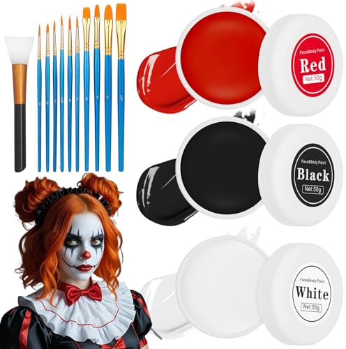 150G Halloween Schminke Schwarz Weiß 14er-Set, Clown Makeup Creme Gesicht Körperfarbe Mit 11 Pinseln, SFX Schminke für Skelett, Waschbar Face Paint, Karneval