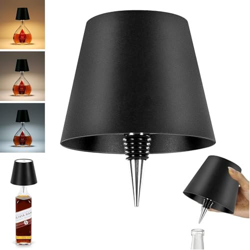 HiGropcore 2Pcs Wireless LED Wine Bottle Lamp Kit - 3 Colors Dimmable, Touch Control, Portable Decorative Lights for Living Room, Restaurant, Bar (2PCS-Black)
