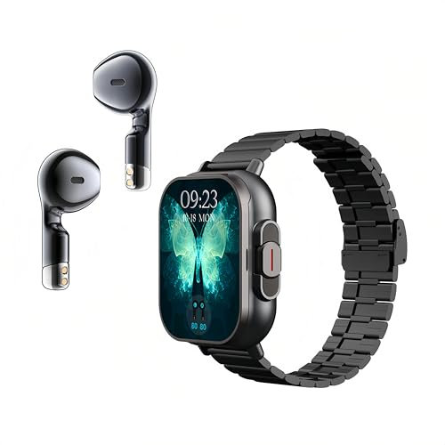 Bewinner Smartwatch mit Kopfhörer – Innovatives 2-in-1 Design, 2,01-Zoll Smartwatch mit Edelstahlarmband, Kabellose Headset Fitness Tracker Uhr mit Kopfhörer für & Android