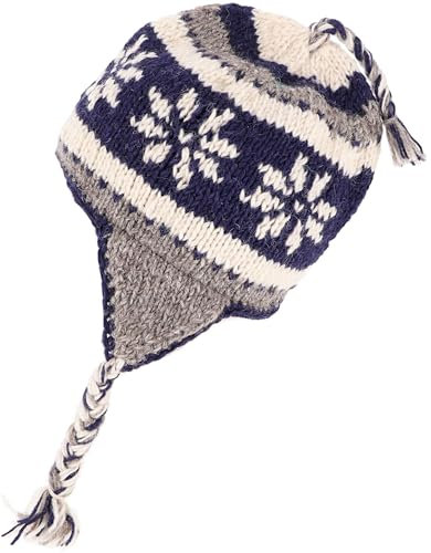 GURU SHOP Wollmütze mit Ohrenklappen, Norwegermütze, Wintermütze - Grau/blau, Herren/Damen, Wolle