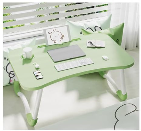 HBOOMOEM Laptoptisch，Betttisch，Klappbarer Lapdesk，FrüHstüCkstablett Mit Griff Und GeträNkehalter，Multifunktionales Design, Praktische Aufbewahrung, (Green,70 * 48cm/27.6 * 18.9in)