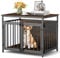 COSTWAY Dog Crate Furniture, Wooden Dog Cage with Lockable Doors & Hollow Top, Indoor Pet Kennel Side End Table for Small & Medium Sized Dogs, 80 x 60 x 64cm