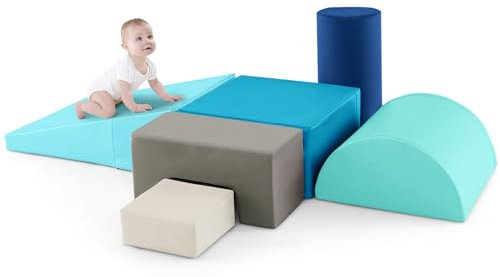 COSTWAY 6 STK. Schaumstoffbausteine, Riesenbausteine zum Toben und Klettern, Softbausteine aus Schaumstoff, Großbausteine Mehrfarbig, für Kinder im Vorschulalter, Babys und Schulkinder (Marineblau)