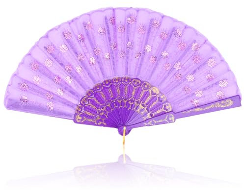 lvzhen Hand Fan Folding, Lace Spanish Fan Peacock Pattern Folding Fan Plastic Handheld Fan for Women Suitable for Wedding Engagement Dancing Birthday Party Cosplay (Purple)