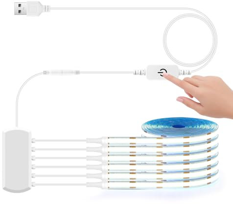 LRGBST 6 Pcs 1M Weiß Schrank COB LED Streifen, 5V USB Dimmable COB LED leiste Mit Berühren Dimmer Schalten For Akustikpaneele Vitrinen Unter Kabinett Beleuchtung