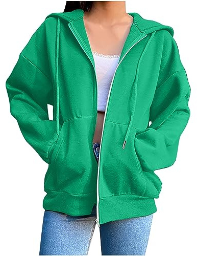 HOOUDO Zip Up Hoodies for Women Uk Lightweight Long Sleeve Sweatshirts Casual Jumpers Zipper Hooded Jackets with Pockets Oversized