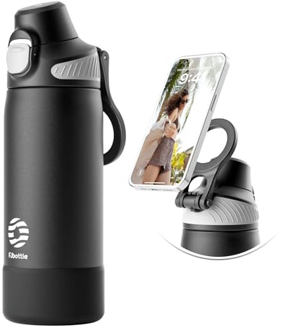 Fjbottle Borraccia Termica 700ml con Cannuccia e Porta-Telefono Magnetico | Doppio sistema di bevuta, apertura a 1 clic, senza perdite, senza BPA, base in silicone e anello magnetico incluso