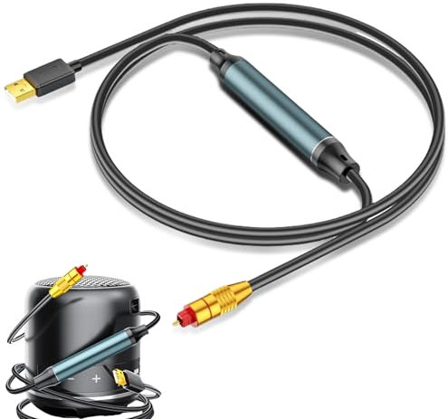 VEGOATY Adaptador de audio USB a óptico USB-A a Fiber Optic Audio SPDIF Puerto Conector 1,5 M, Toslink Adaptador Fibra Óptica Cable para PS5/PC/Laptop - Tarjeta de sonido óptica con Plug & Play, Negro