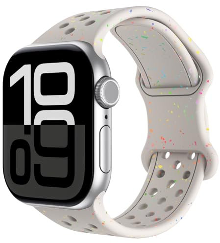 Jrkvniv Deportiva Correa de Recambio Compatible con Apple Watch Correa 38mm 40mm 41mm 42mm Mujer Hombre, PatróN Impreso de Silicona Suave para iWatch Series 10 9 8 7 6 5 4 3 2 1 SE, Luz Estrellas