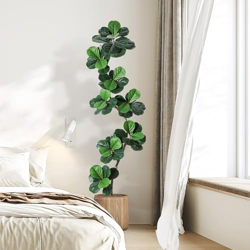 GarveeHome Fiddle Leaf Fig Artificial Tree with White Planter,7 ft Faux Plants Indoor with Moss, Fake Rubber Tall Fake Floor Plant in Pot - Artificial Trees for Home Office Living Room Decor