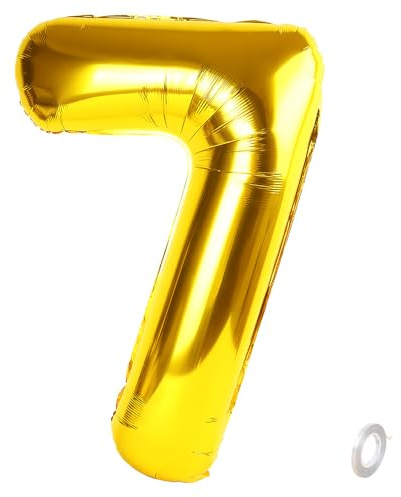 Balorise 40 Pouces Aluminium Ballon Géant Or Chiffre 7, Gonflable Hélium, Grand Numéro 0-9, 10-100 (101cm), Décoration de Doré Foil Ballons pour Fête d'anniversaire et Mariage