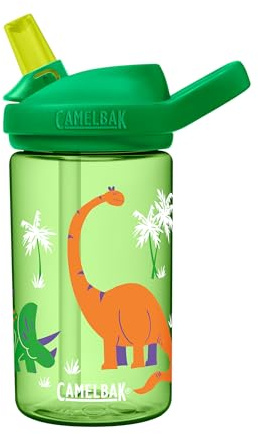 CamelBak Eddy+ Kids Bite Valve Water Bottle 14oz, Dinosaur Island | Easy Drinking Kids Can Master, Mess‑Reducing Hydration Design, Lightweight and Durable for Daily Use