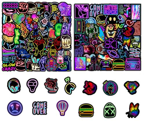 JYNXOR 200 Pezzi Stickers Neon Cool Divertenti, Adesivi Vinile Impermeabili, Adesivi per Computer Pc Portatile Ipad Telefoni Cellulare Valigie Scrapbooking Chitarra Skateboard Termos Tazze Agenda ecc