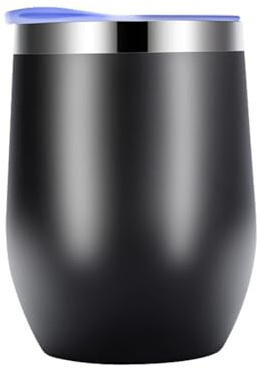 Agmoctz Coquetier Double Couche en Acier Inoxydable, Tasse Isolée sous Vide, Vin Rouge, Coquetier, Gobelet à Café avec Couvercle Noir