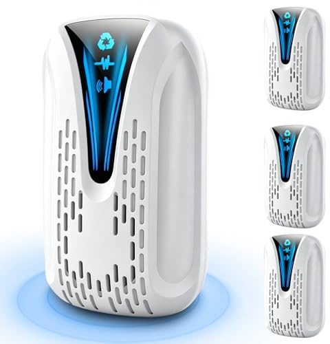 Répulsif Ultrasonique Anti-Nuisibles 2026 Amélioré, 4 Pack Répulsif Ultrason Souris, Sûr pour Animaux Domestiques et Personnes, Contre Cafards, Rats, Araignées et Moustiques - Blanc