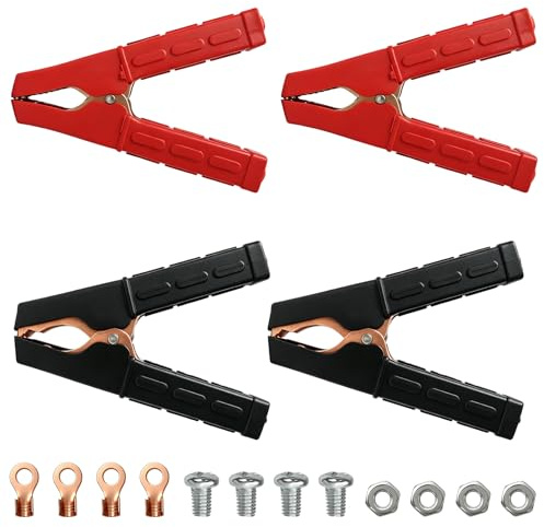 4PCS Crocodiles 200A en Cuivre pur avec Gaine Isolante, Pince Batterie Rouge Noir, Pince de Démarrage Voiture et Pince Câble de Démarrage pour Connexions Électriques, Pince Crocodile Électrique