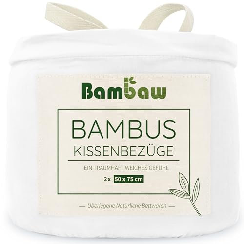 Bambaw Bambus Kissenbezug 50x75 cm, 2-er Pack, atmungsaktive und thermoregulierende Bettwäsche Anti Schwitzen, hypoallergene Bettwäsche für Allergiker, nachhaltige Bambus Kopfkissenbezug (Weiß)