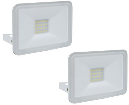 Lot de 2 Elro 10 W Projecteur LED Spot Métal Blanc avec arceau de fixation, IP65, éclairage de façade