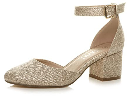 AJVANI Womens Ladies Low mid Block Heel Ankle Strap Mary Jane Court Shoes Sandals Size